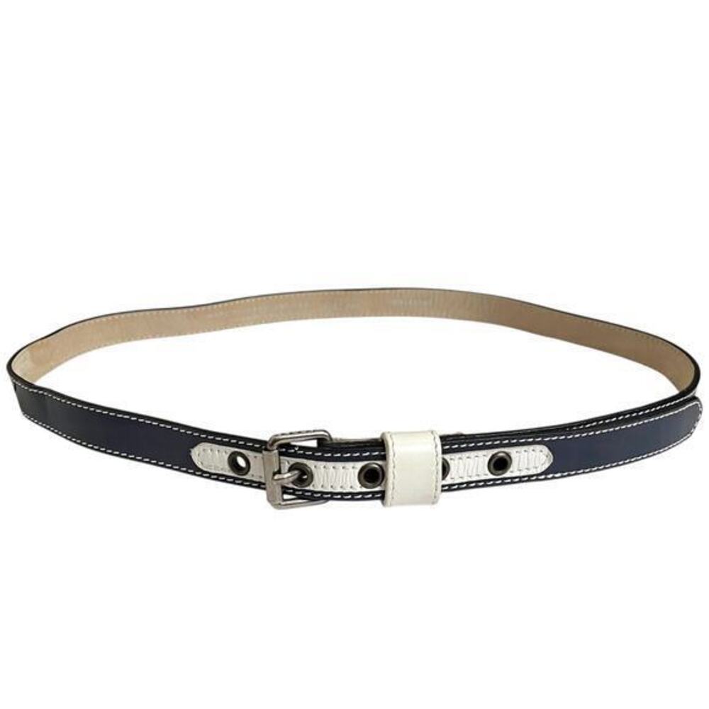 Marc by Marc Jacobs Navy Blue White Leather Slim Belt Made in Italy M/L